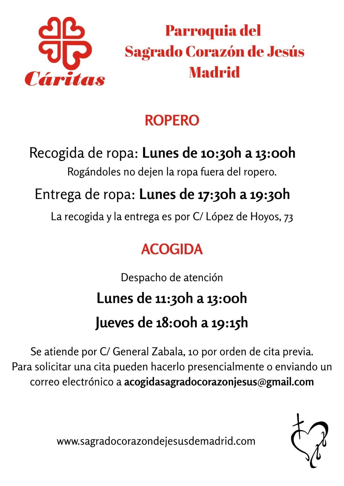 Cáritas - Horario de atención